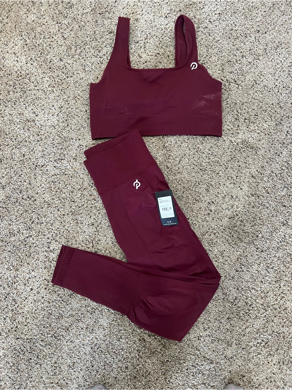 Peloton Burgundy Ribbed Sports Bra & High-Waist Leggings Set
